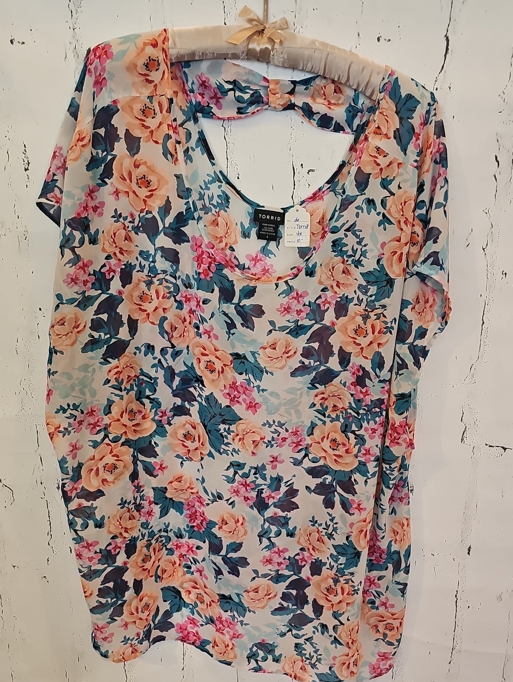 torrid Peach & Teal Floral Scoop Neck Top